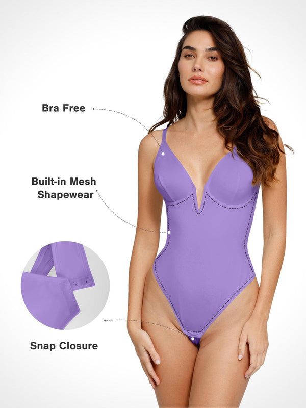 Shapewear-Body mit tiefem V-Ausschnitt, niedrigem Rücken und formendem String-Schnitt