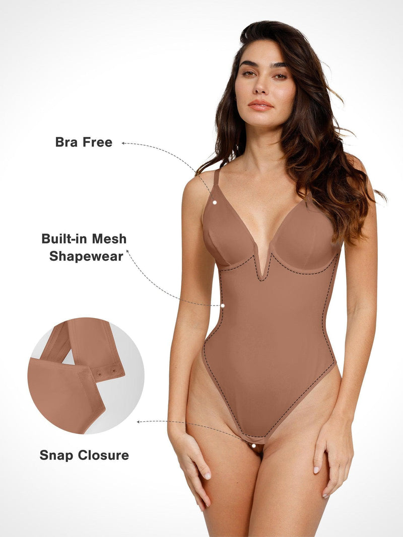 Shapewear-Body mit tiefem V-Ausschnitt, niedrigem Rücken und formendem String-Schnitt