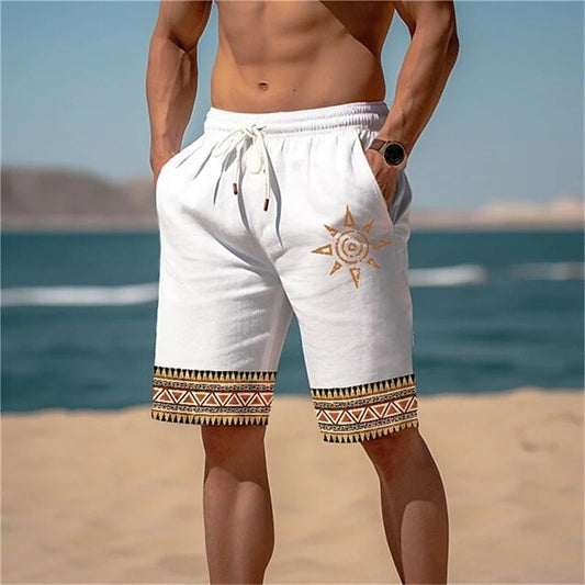 Printed Beach Shorts with Sun Motif - Harren Cole
