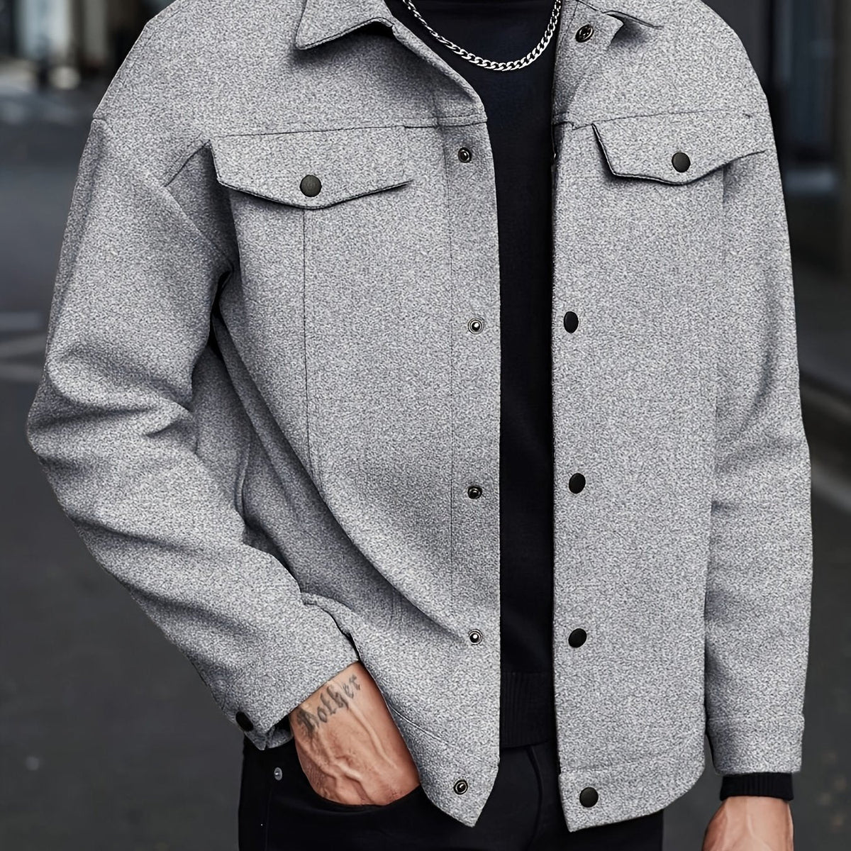 Relaxed Fit Snap Front Jacket - Harren Cole