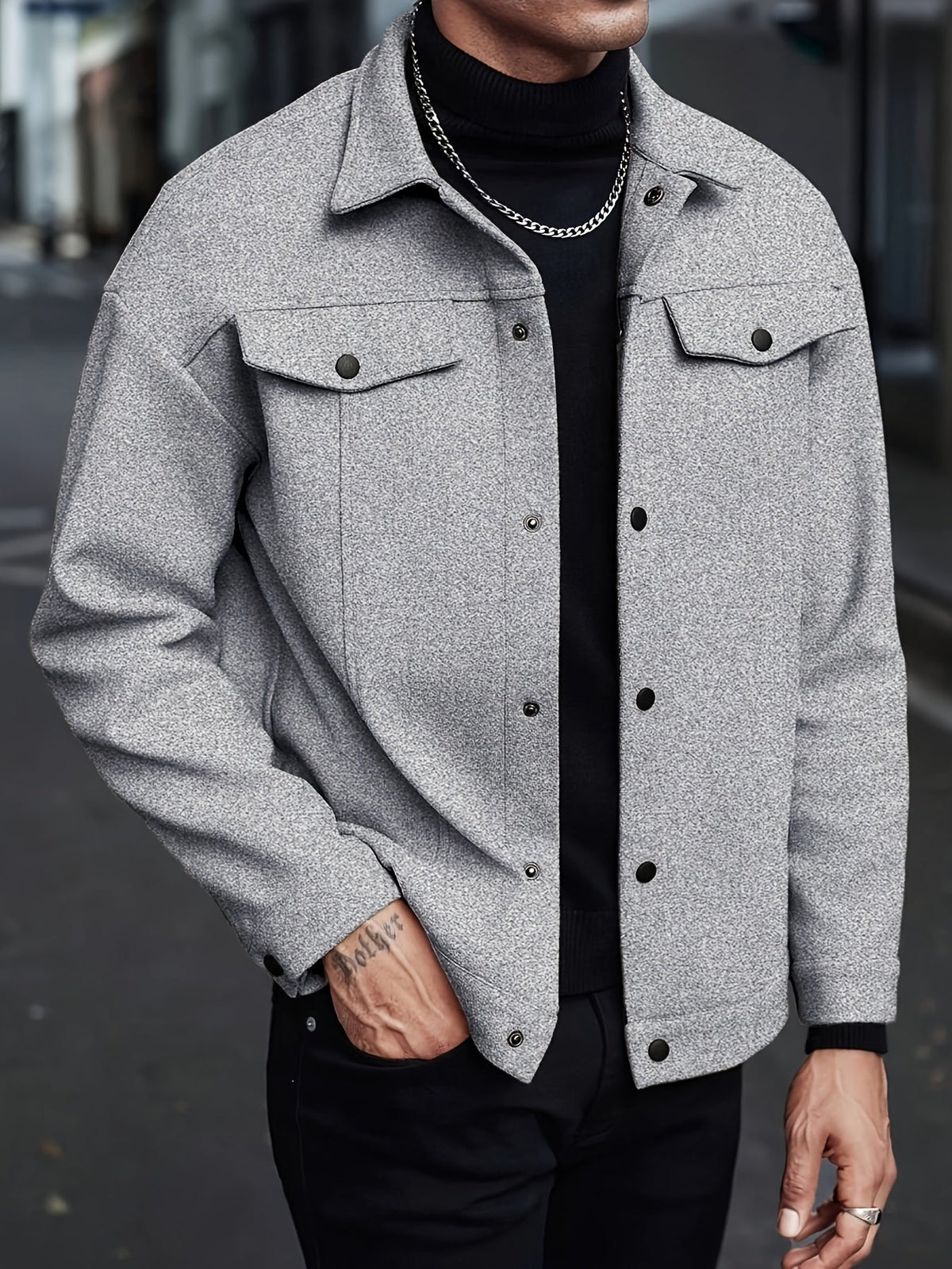 Relaxed Fit Snap Front Jacket - Harren Cole