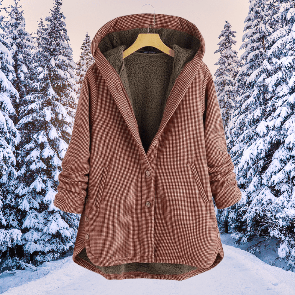 Remy - Karierte Damenjacke mit Knöpfen, Fleece - Futter und Kapuze - Livezo