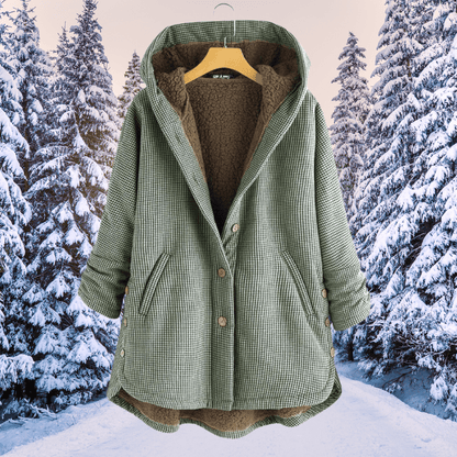 Remy - Karierte Damenjacke mit Knöpfen, Fleece - Futter und Kapuze - Livezo