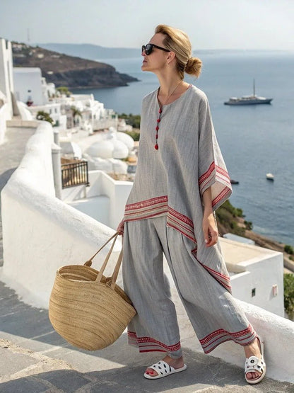 Retro - Zweiteiler mit Oversize - Oberteil und Ringelhose - Livezo
