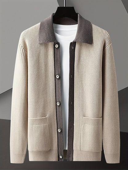 Ribbed Contrast Collar Button Cardigan - Harren Cole