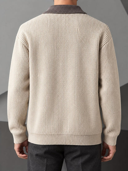 Ribbed Contrast Collar Button Cardigan - Harren Cole