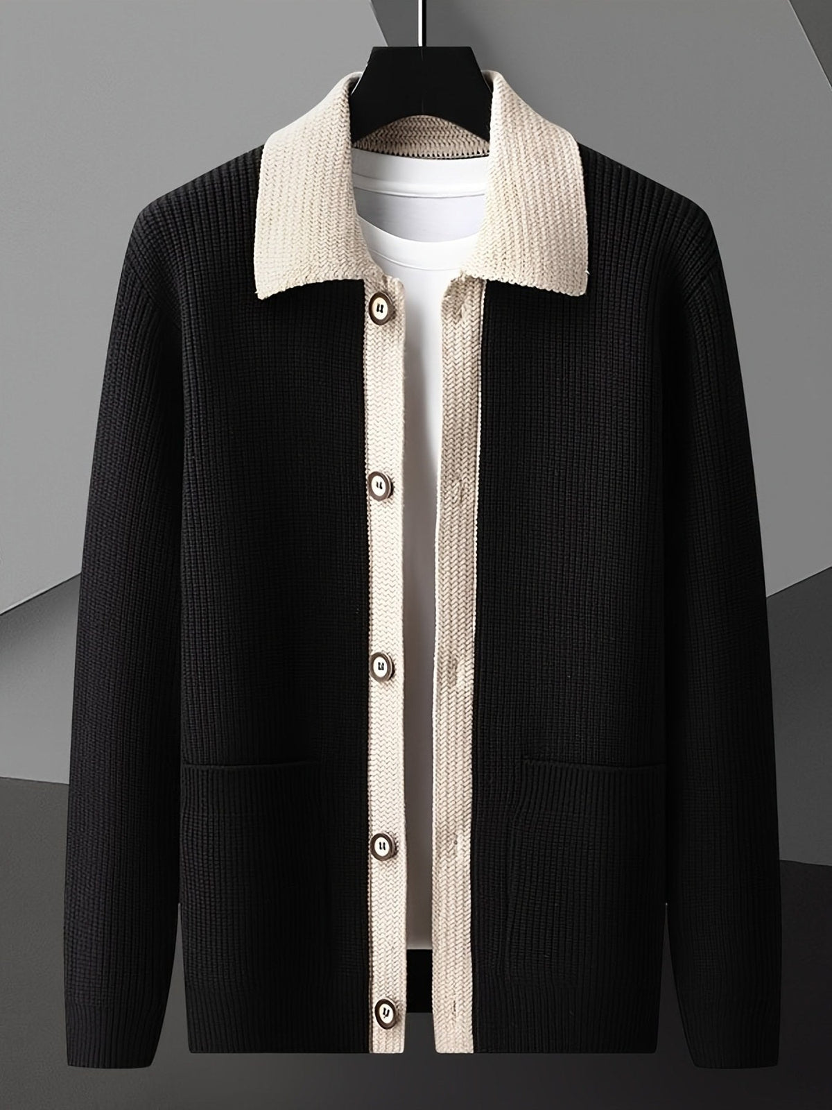 Ribbed Contrast Collar Button Cardigan - Harren Cole