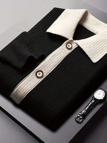 Ribbed Contrast Collar Button Cardigan - Harren Cole