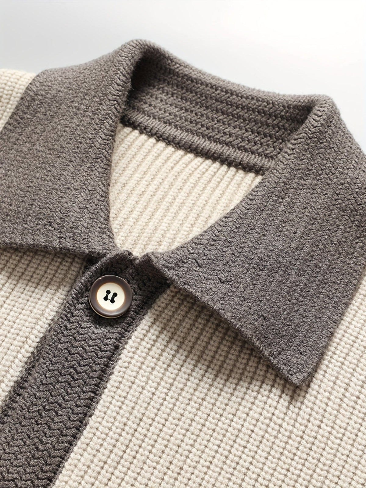 Ribbed Contrast Collar Button Cardigan - Harren Cole