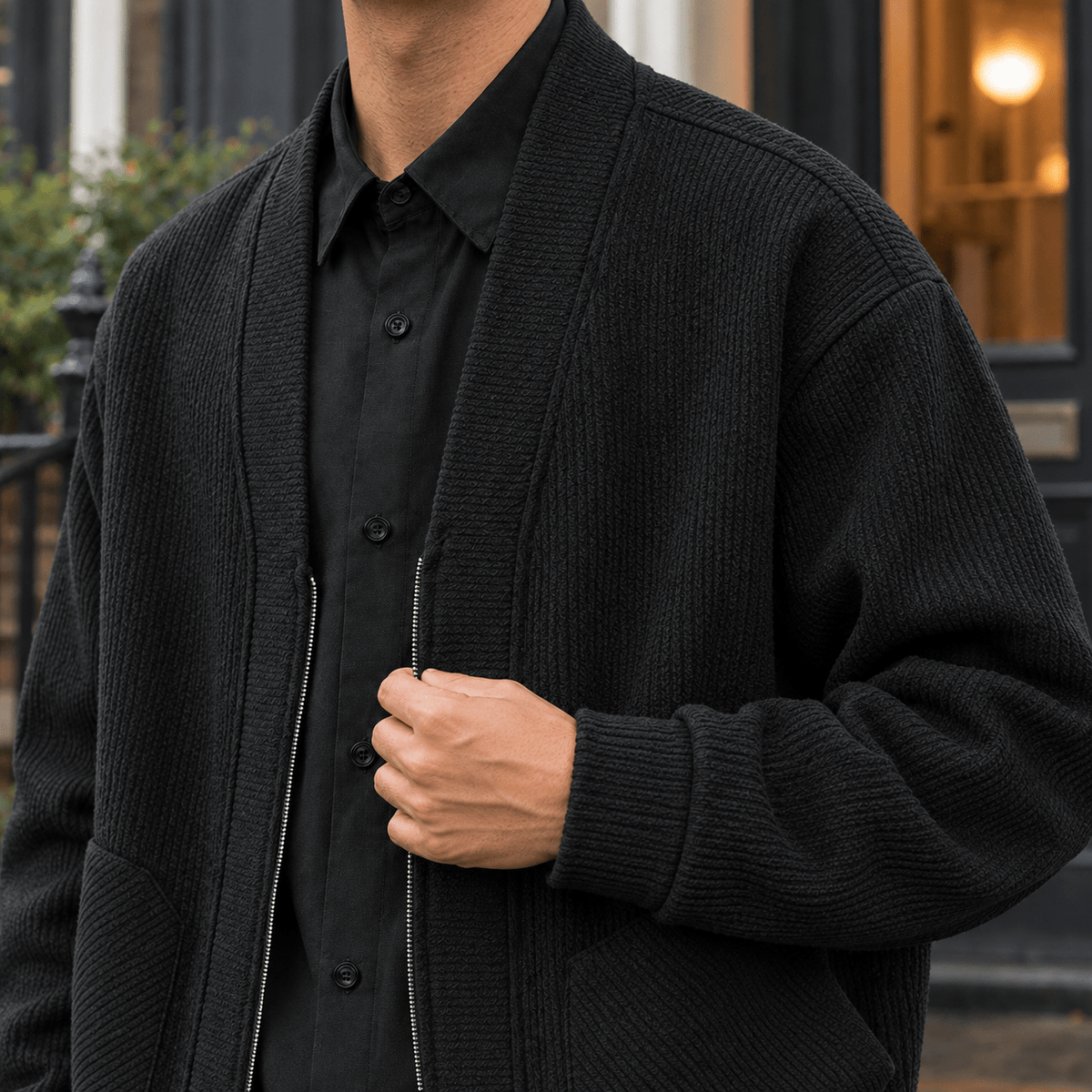 Ribbed Knit Zip Front Jacket - Harren Cole