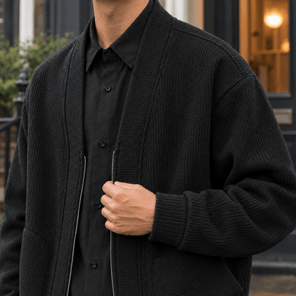 Ribbed Knit Zip Front Jacket - Harren Cole