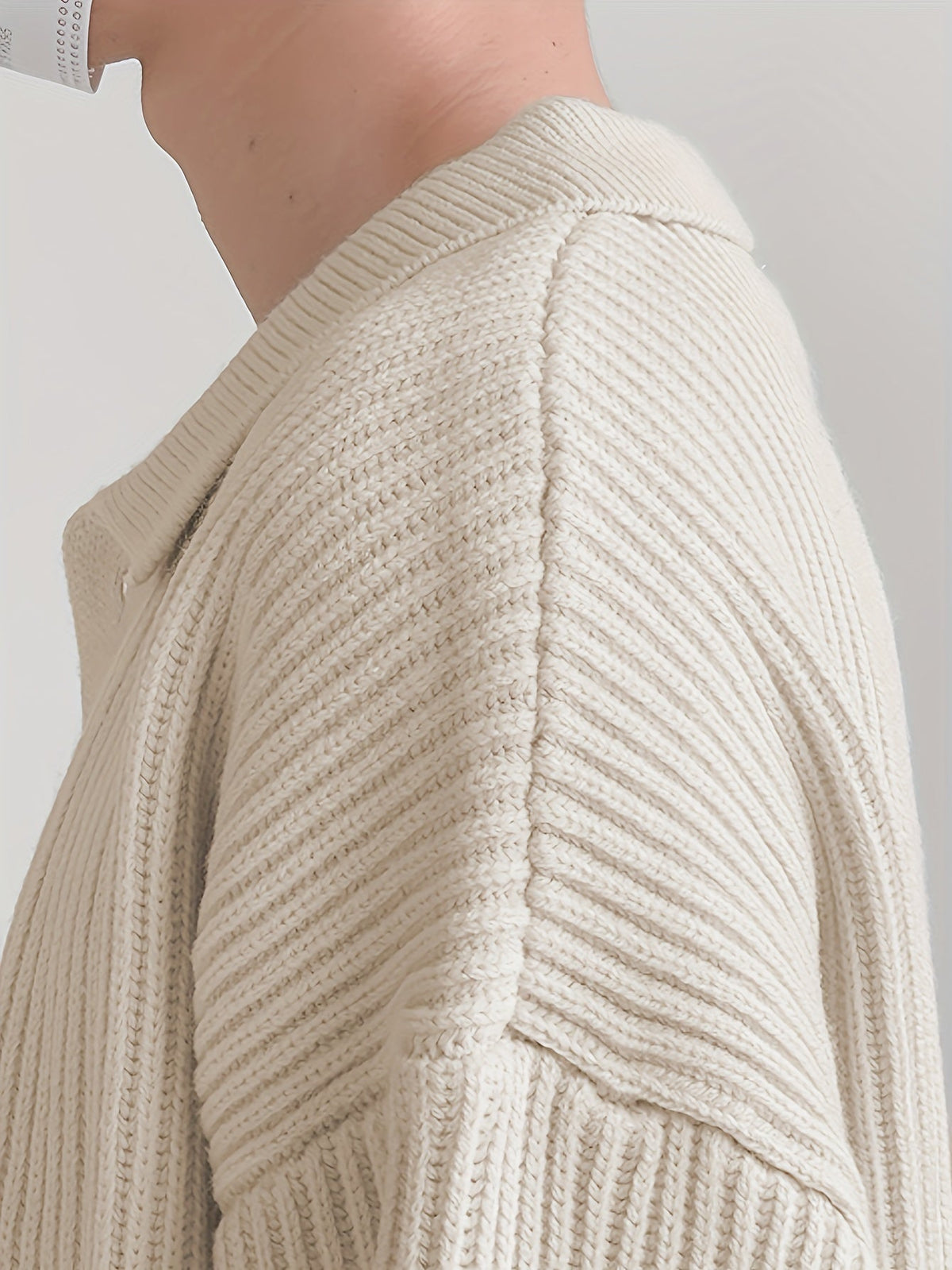 Ribbed Pointed Collar Button Cardigan - Harren Cole