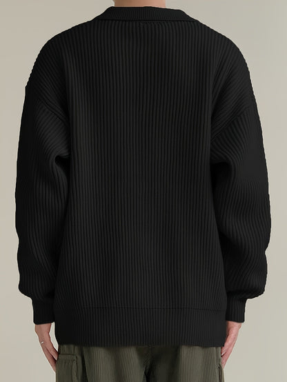 Ribbed Pointed Collar Button Cardigan - Harren Cole