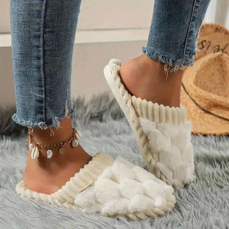 Ricarda - Damen Flauschige Hausschuhe mit Geschlossener Zehenpartie und Weichem Plush - Futter - Livezo