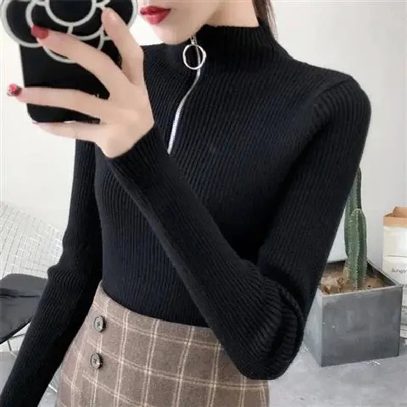 Rita - Damen Pullover mit halbem Reißverschluss und hohem Ausschnitt - Livezo