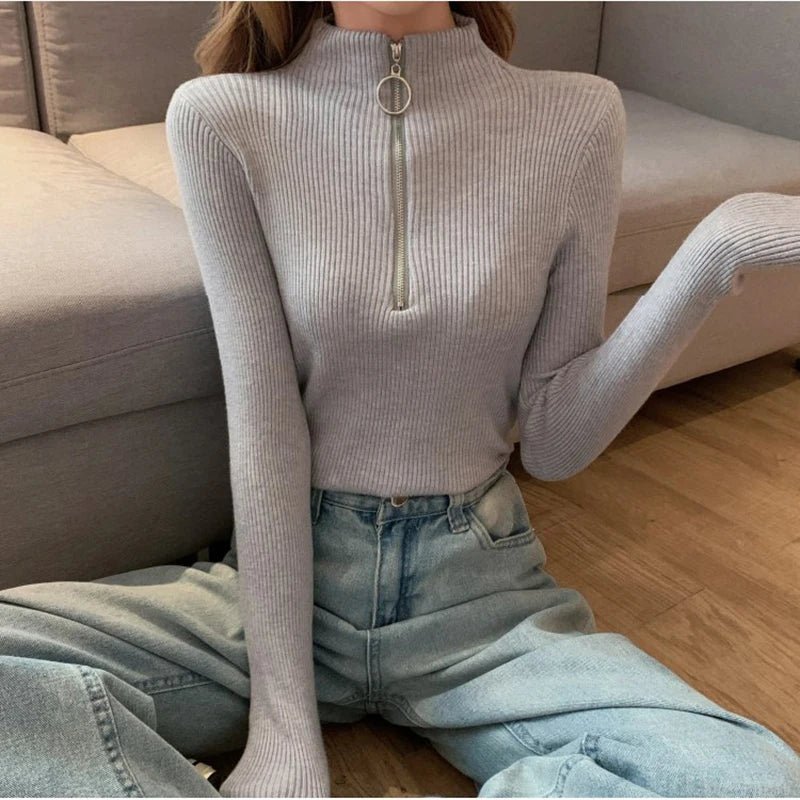 Rita - Damen Pullover mit halbem Reißverschluss und hohem Ausschnitt - Livezo