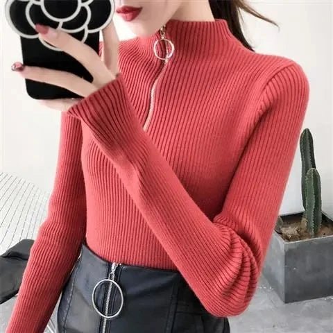 Rita - Damen Pullover mit halbem Reißverschluss und hohem Ausschnitt - Livezo