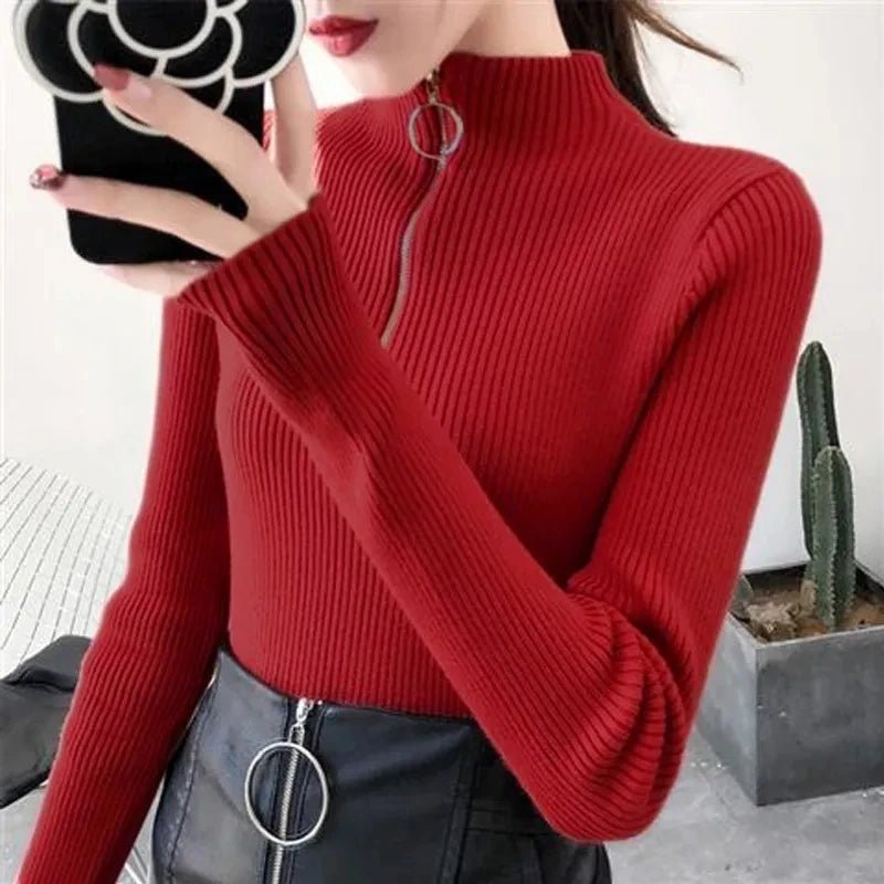 Rita - Damen Pullover mit halbem Reißverschluss und hohem Ausschnitt - Livezo
