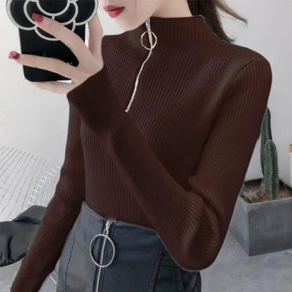 Rita - Damen Pullover mit halbem Reißverschluss und hohem Ausschnitt - Livezo