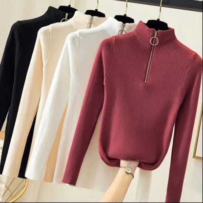 Rita - Damen Pullover mit halbem Reißverschluss und hohem Ausschnitt - Livezo