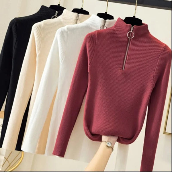Rita - Damen Pullover mit halbem Reißverschluss und hohem Ausschnitt - Livezo