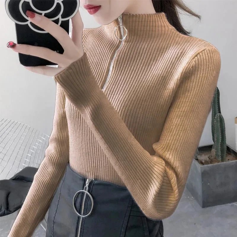 Rita - Damen Pullover mit halbem Reißverschluss und hohem Ausschnitt - Livezo