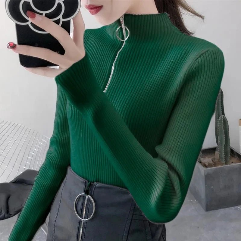 Rita - Damen Pullover mit halbem Reißverschluss und hohem Ausschnitt - Livezo