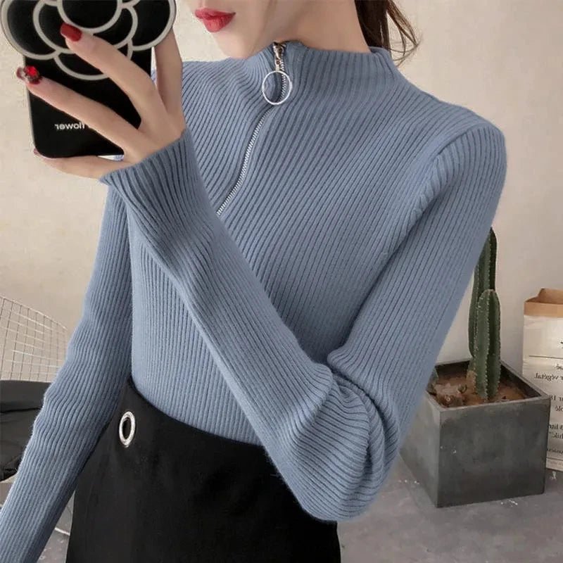 Rita - Damen Pullover mit halbem Reißverschluss und hohem Ausschnitt - Livezo
