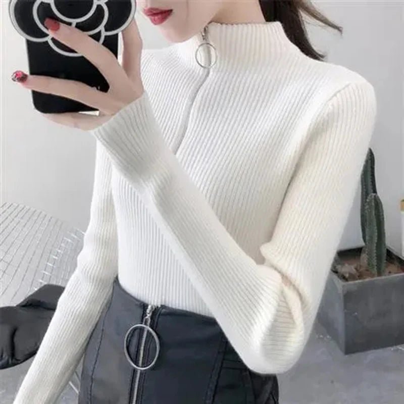 Rita - Damen Pullover mit halbem Reißverschluss und hohem Ausschnitt - Livezo