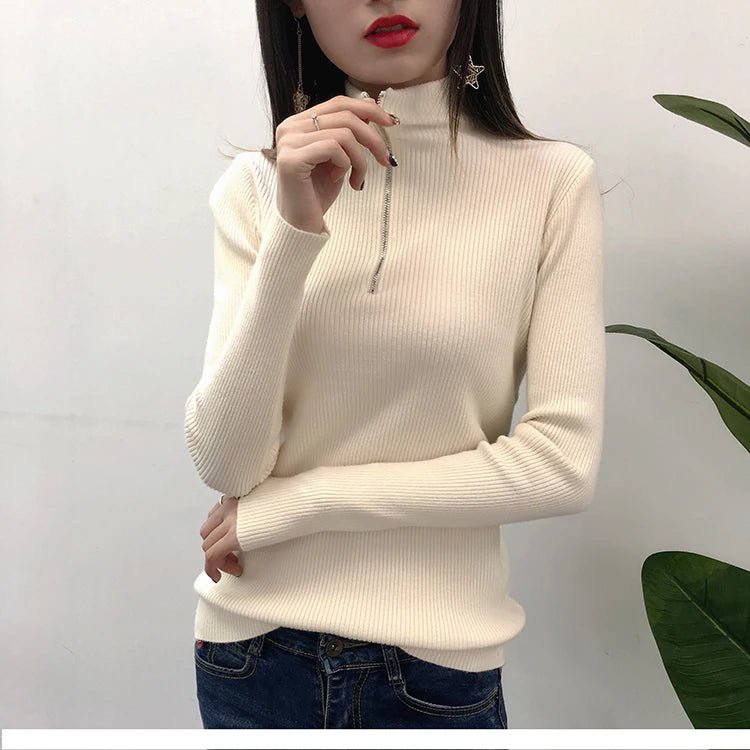 Rita - Damen Pullover mit halbem Reißverschluss und hohem Ausschnitt - Livezo