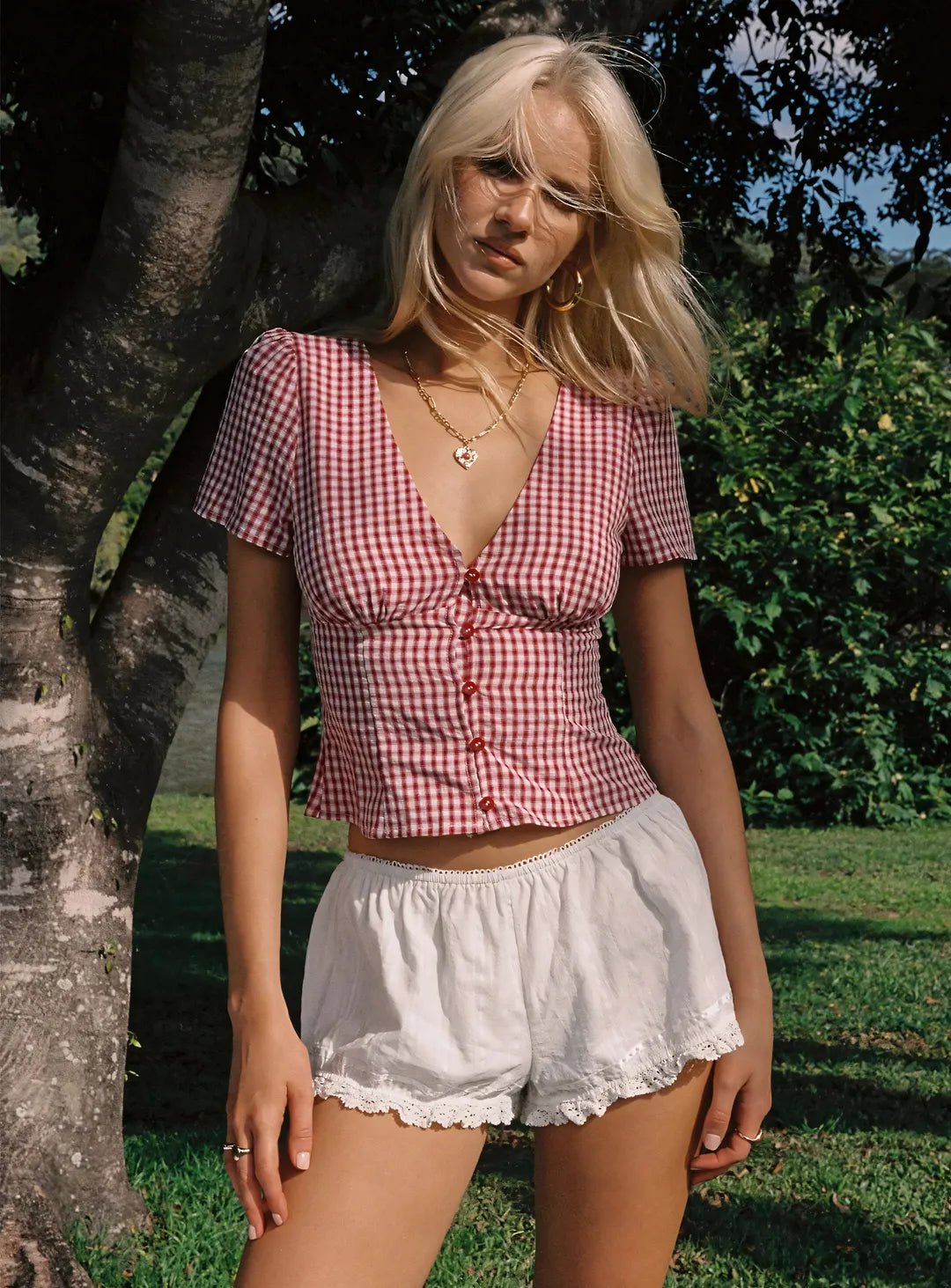 Rotes karierter leichter Casual - Oberteil - Livezo