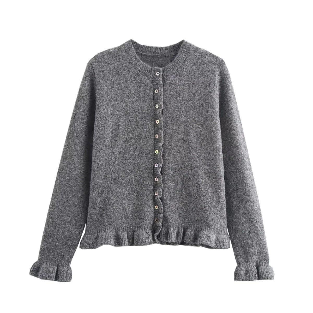 Rüschenbesetzter Damen - Cardigan mit Knöpfen, schickes Lagen - Oberteil - Livezo