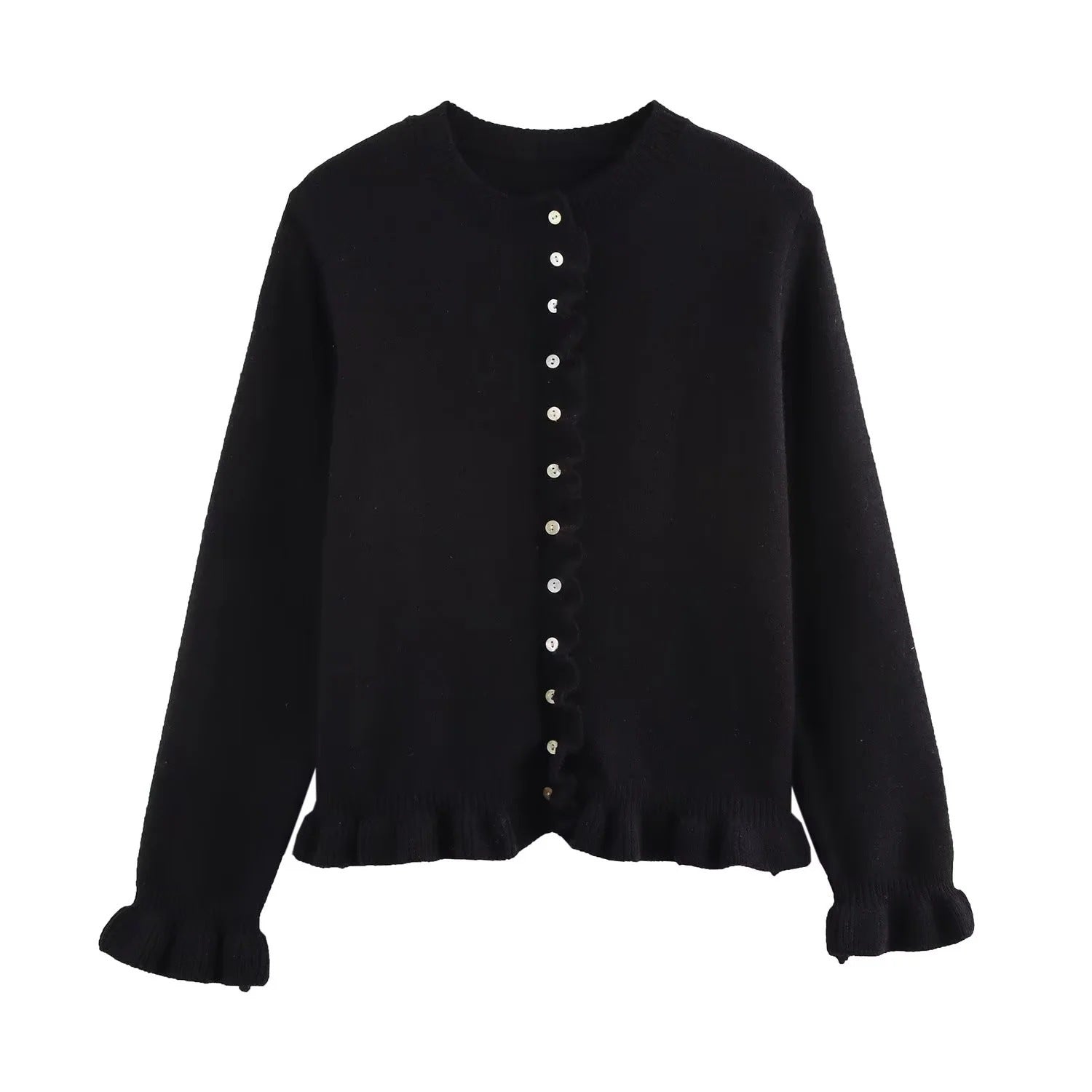 Rüschenbesetzter Damen - Cardigan mit Knöpfen, schickes Lagen - Oberteil - Livezo