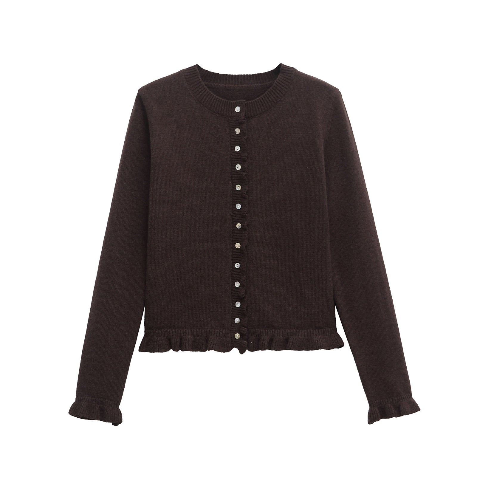 Rüschenbesetzter Damen - Cardigan mit Knöpfen, schickes Lagen - Oberteil - Livezo