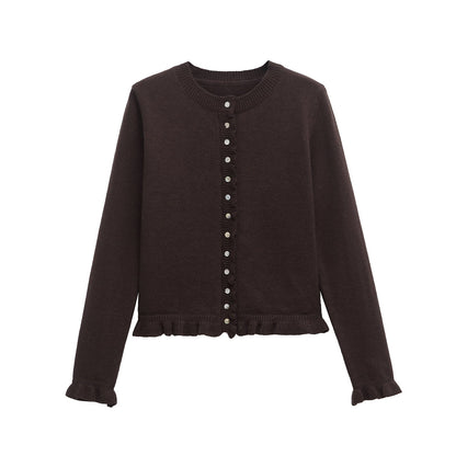 Rüschenbesetzter Damen - Cardigan mit Knöpfen, schickes Lagen - Oberteil - Livezo