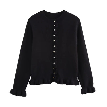 Rüschenbesetzter Damen - Cardigan mit Knöpfen, schickes Lagen - Oberteil - Livezo
