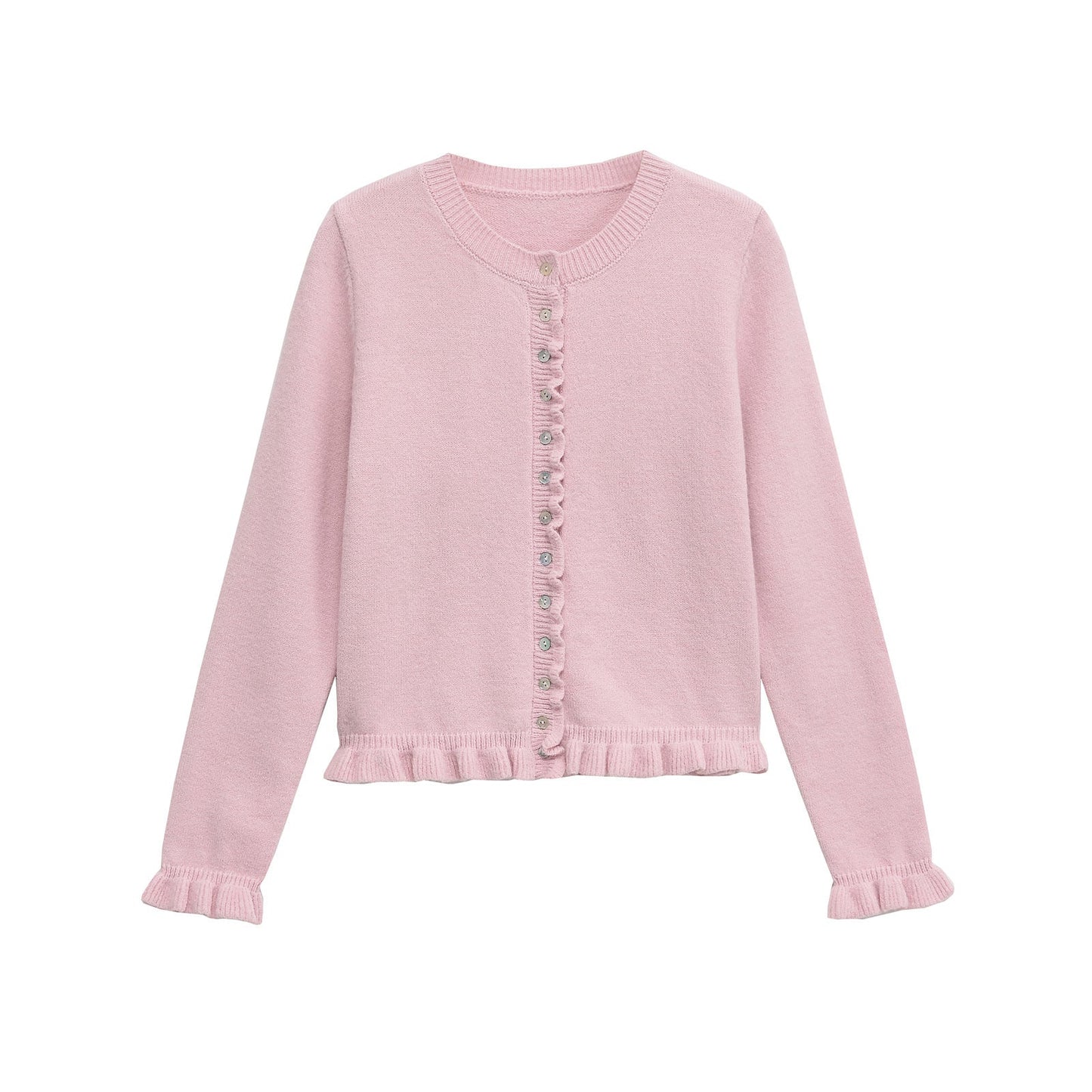 Rüschenbesetzter Damen - Cardigan mit Knöpfen, schickes Lagen - Oberteil - Livezo
