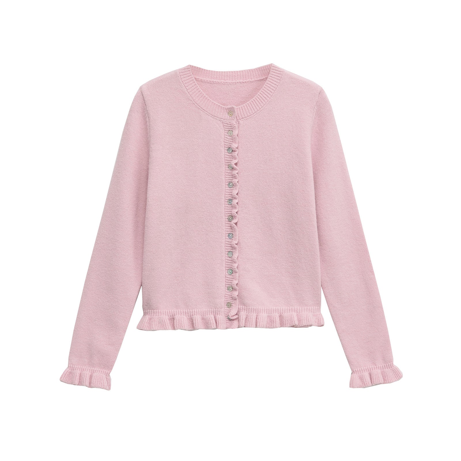 Rüschenbesetzter Damen - Cardigan mit Knöpfen, schickes Lagen - Oberteil - Livezo