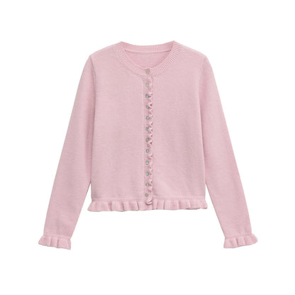 Rüschenbesetzter Damen - Cardigan mit Knöpfen, schickes Lagen - Oberteil - Livezo