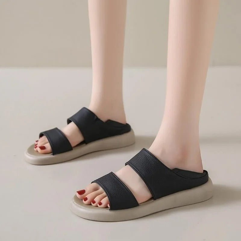 Sandalen aus echtem Leder mit dicker Sohle zum Hineinschlüpfen für jeden Tag - Livezo