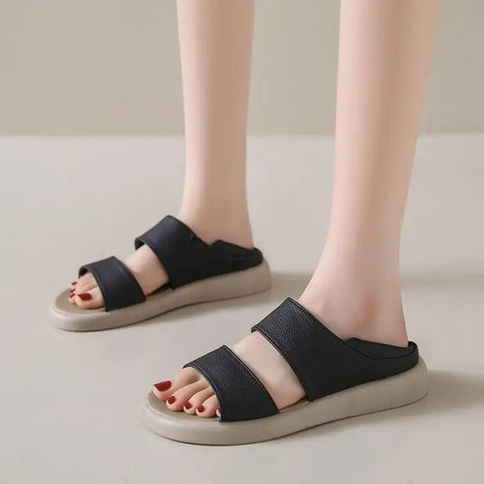 Sandalen aus echtem Leder mit dicker Sohle zum Hineinschlüpfen für jeden Tag - Livezo