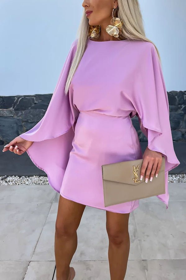 Satin - Minikleid mit Schmetterlingsärmeln und elastischem Taillenbund - Livezo