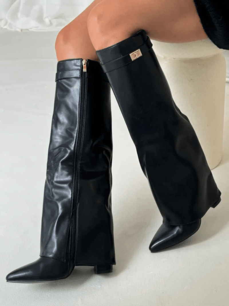 Schicke Kniehohe Stiefel mit Umschlag für Damen - Livezo