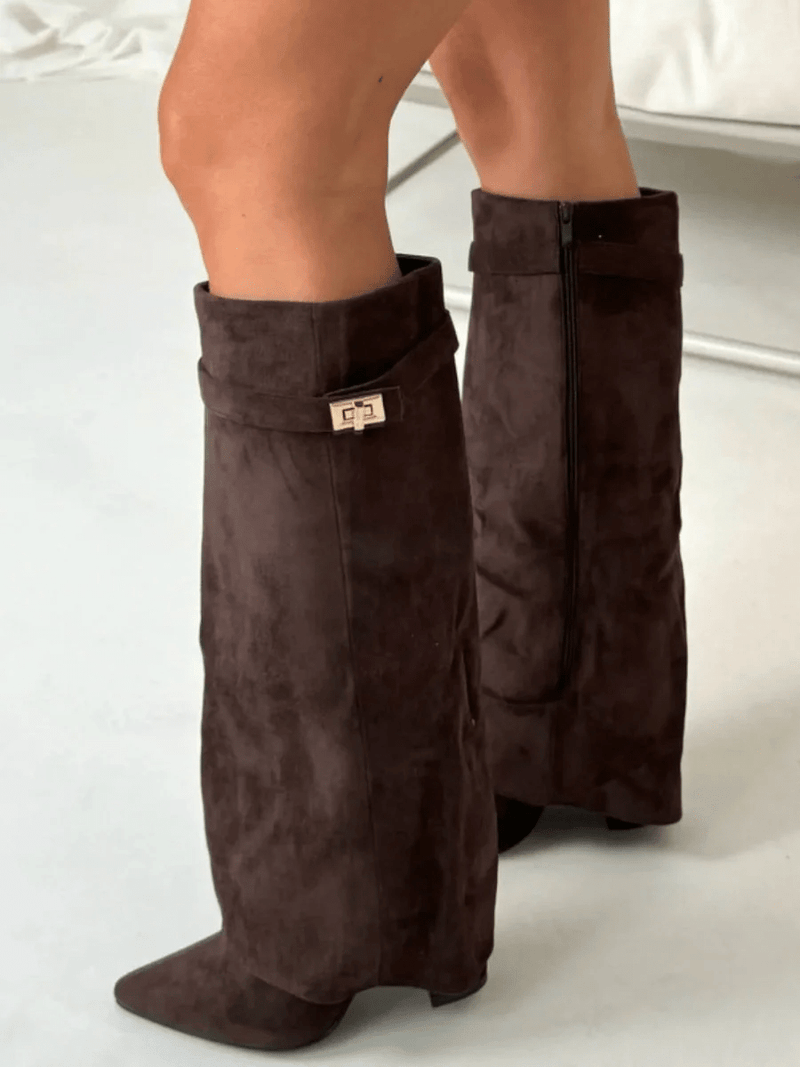 Schicke Kniehohe Stiefel mit Umschlag für Damen - Livezo