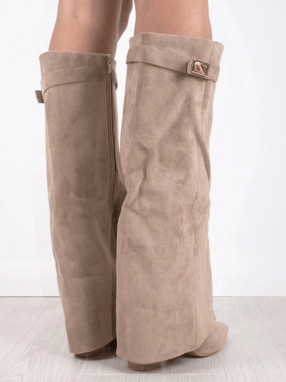 Schicke Kniehohe Stiefel mit Umschlag für Damen - Livezo