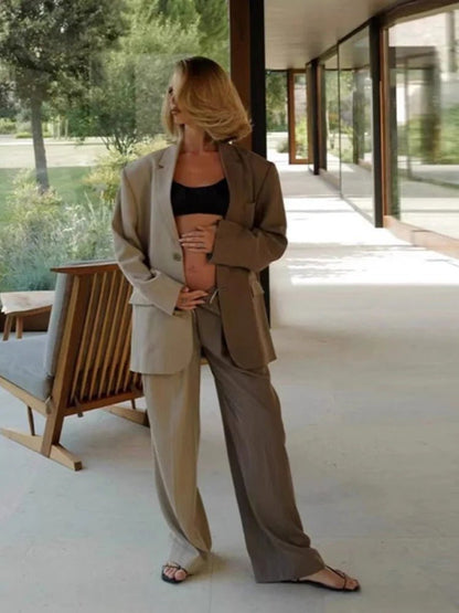 Schicker Boyfriend - Blazer mit Kontrastfarbe und weitem Bein - Hosen - Set - Livezo