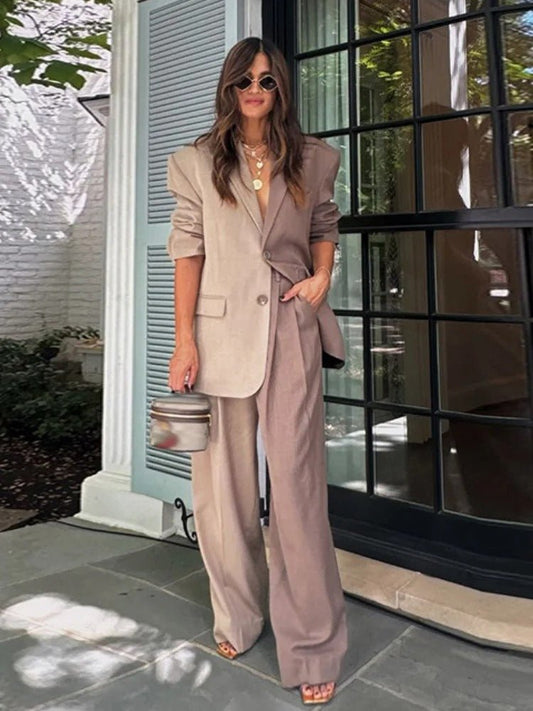 Schicker Boyfriend - Blazer mit Kontrastfarbe und weitem Bein - Hosen - Set - Livezo