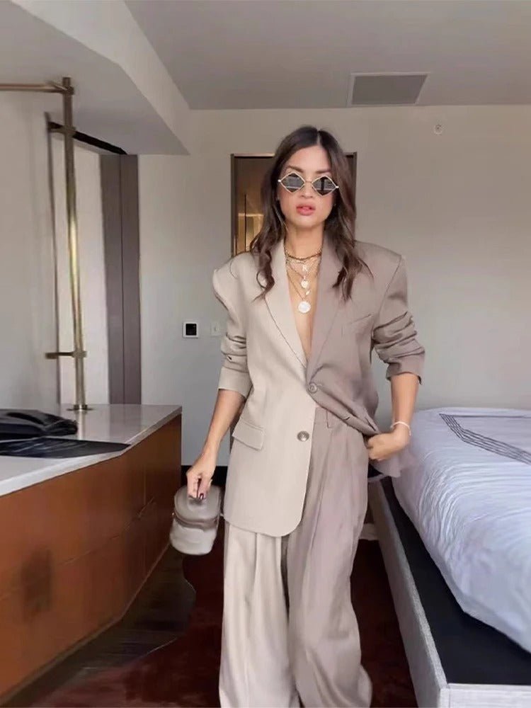 Schicker Boyfriend - Blazer mit Kontrastfarbe und weitem Bein - Hosen - Set - Livezo