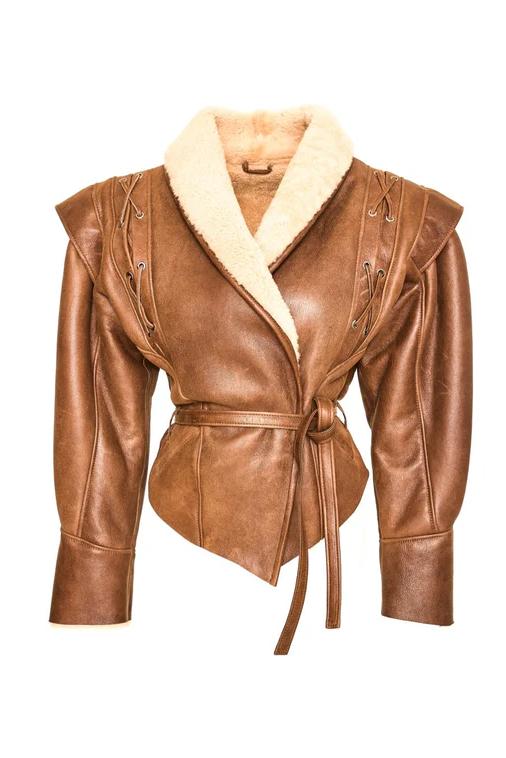 Schicker Kunstpelzbesetzter PU - Leder Schnürmantel - Livezo