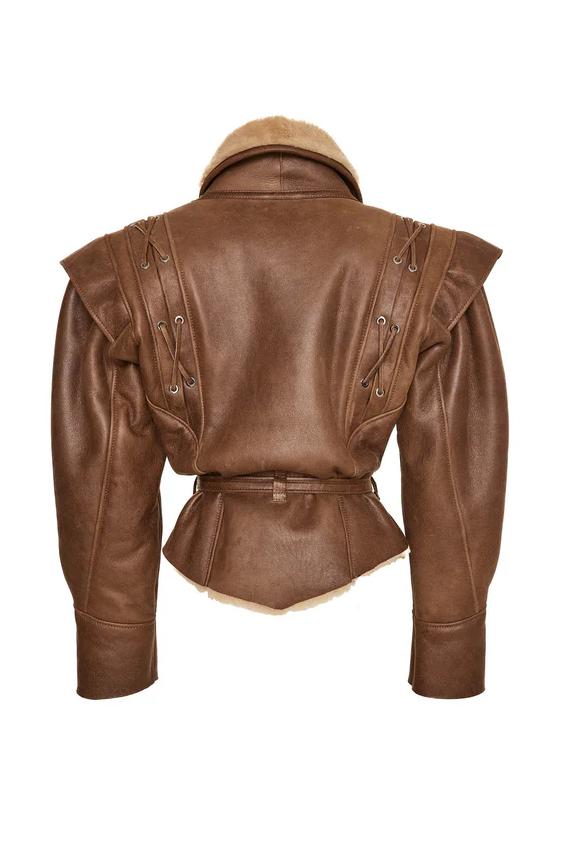 Schicker Kunstpelzbesetzter PU - Leder Schnürmantel - Livezo